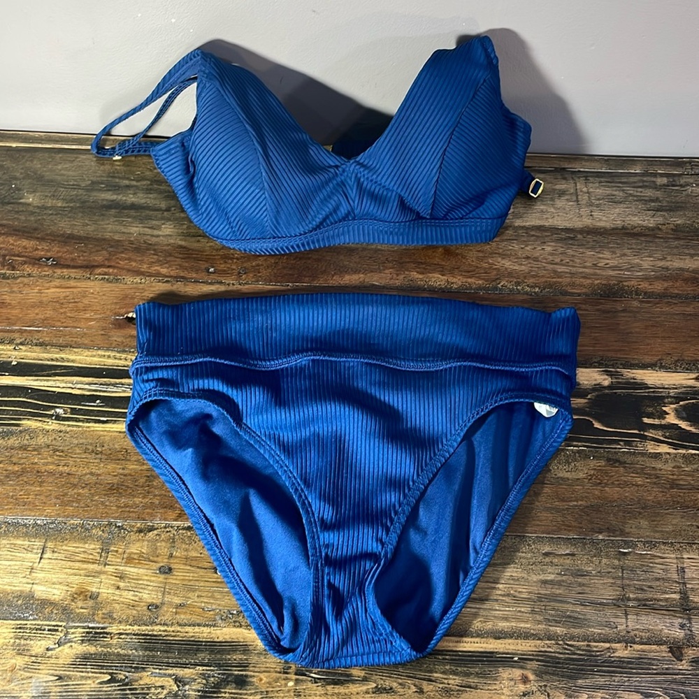 Rod Beattie Bleu two piece bikini royal blue size 6 bottom 34D top